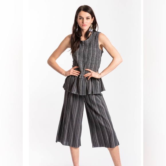 Given Kale Pants - Given Kale Striped Wide Leg Pants M Smocked Waist Boho Coastal Grandmacore